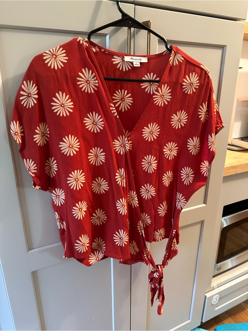 Madewell Red Floral Tie-Front V-Neck Blouse